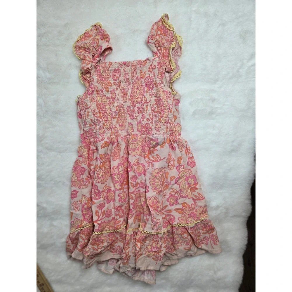 Haute Hippie Kids Pink Floral‎ Paisley Boho Romper Ruffle Sleeve Size 6